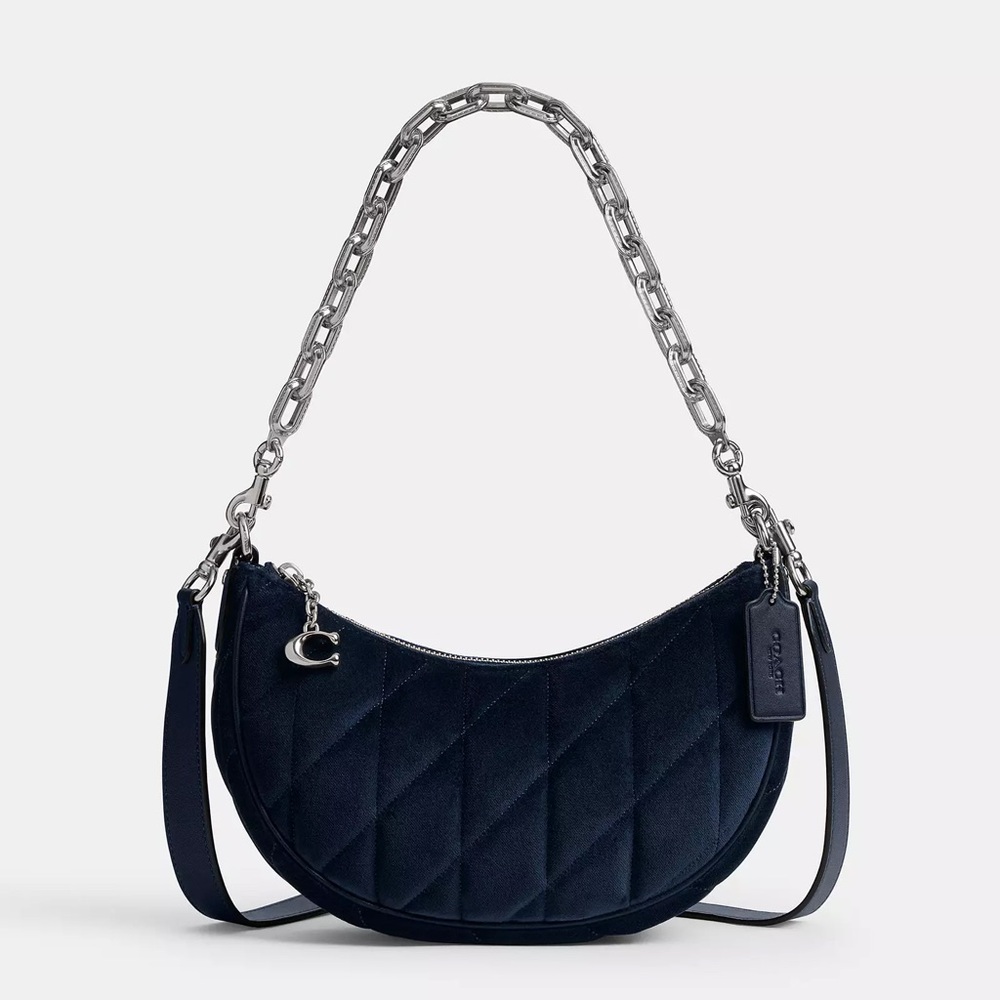 Coach Mira Shoulder Bag with Quilting in Silver/Blue Velvet & Leather NWT